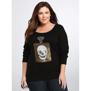 NEW Torrid Sequin Skull Perfume Sweater Black Gold Plus Size 2 100% Cotton